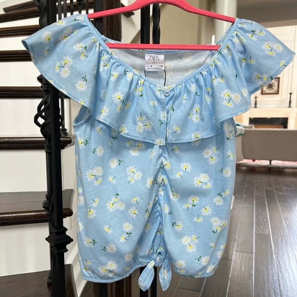 🔥Zara Girls blue flowers top size 9 - Picture 8 of 10